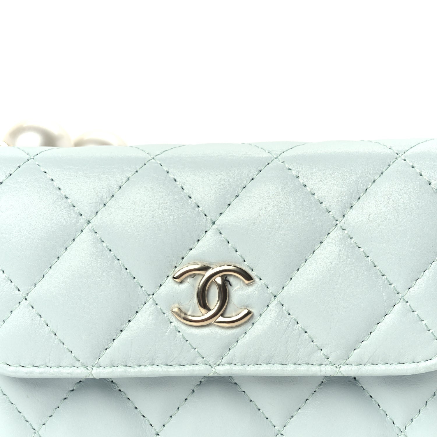 Chanel Lambskin Mini Maxi Pearls Wallet On Chain WOC Light Blue 7 of 9