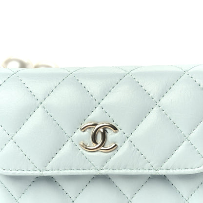 Chanel Lambskin Mini Maxi Pearls Wallet On Chain WOC Light Blue 7 of 9