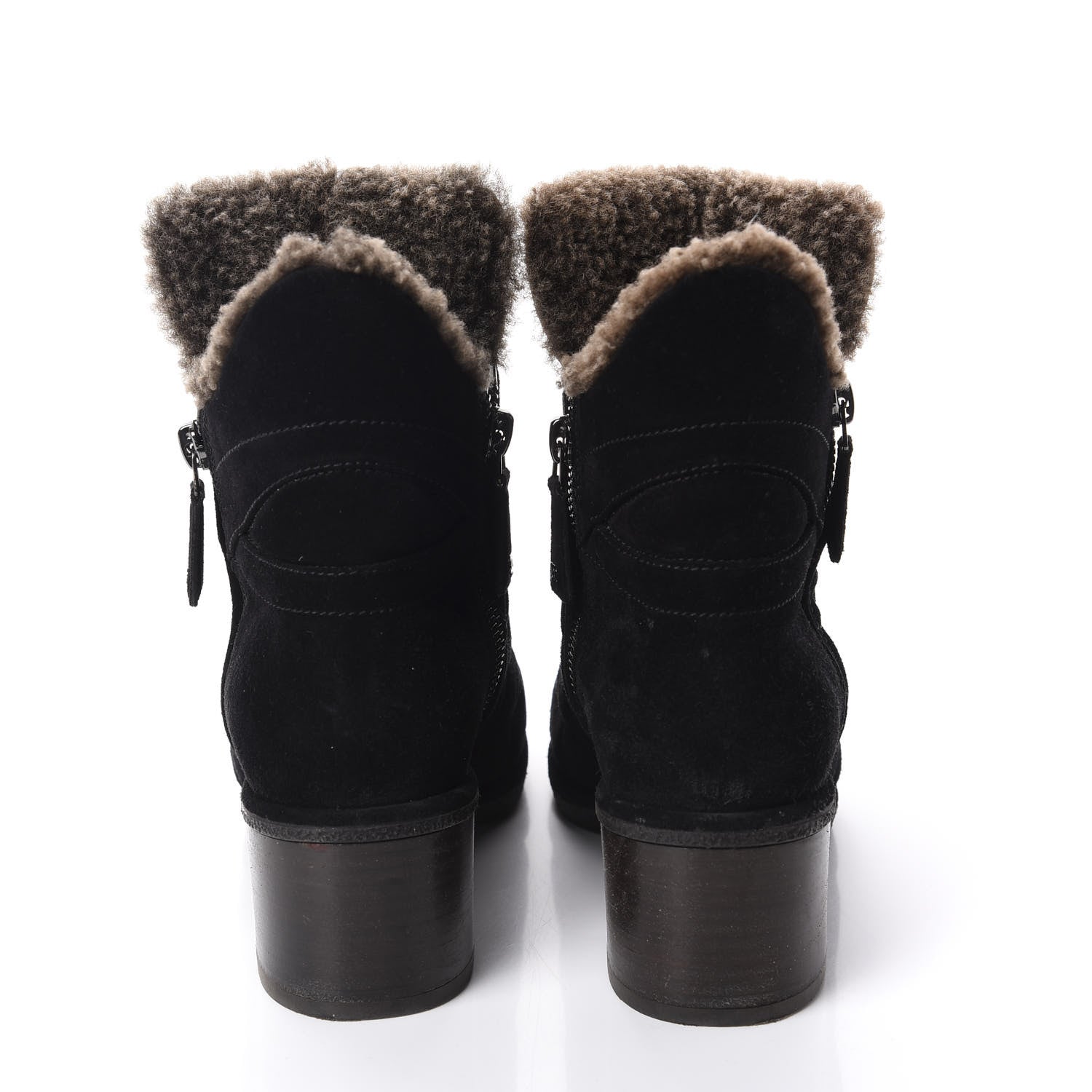 Chanel Suede Quilted Shearling Short Boots 36.5 Black 6 of 9