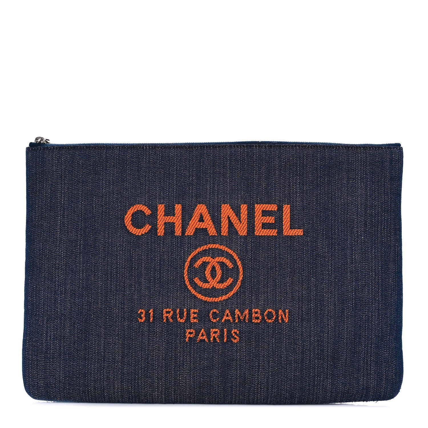 Chanel Denim Medium Deauville Cosmetic Pouch Blue Orange 1 of 10