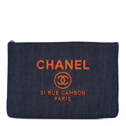 Chanel Denim Medium Deauville Cosmetic Pouch Blue Orange 1 of 10
