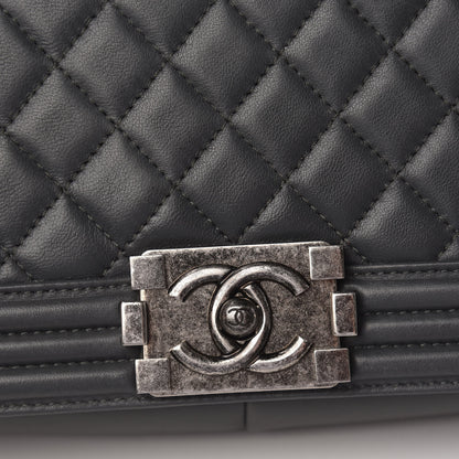 Chanel Lambskin Quilted Medium Boy Flap Dark Grey 14 of 17