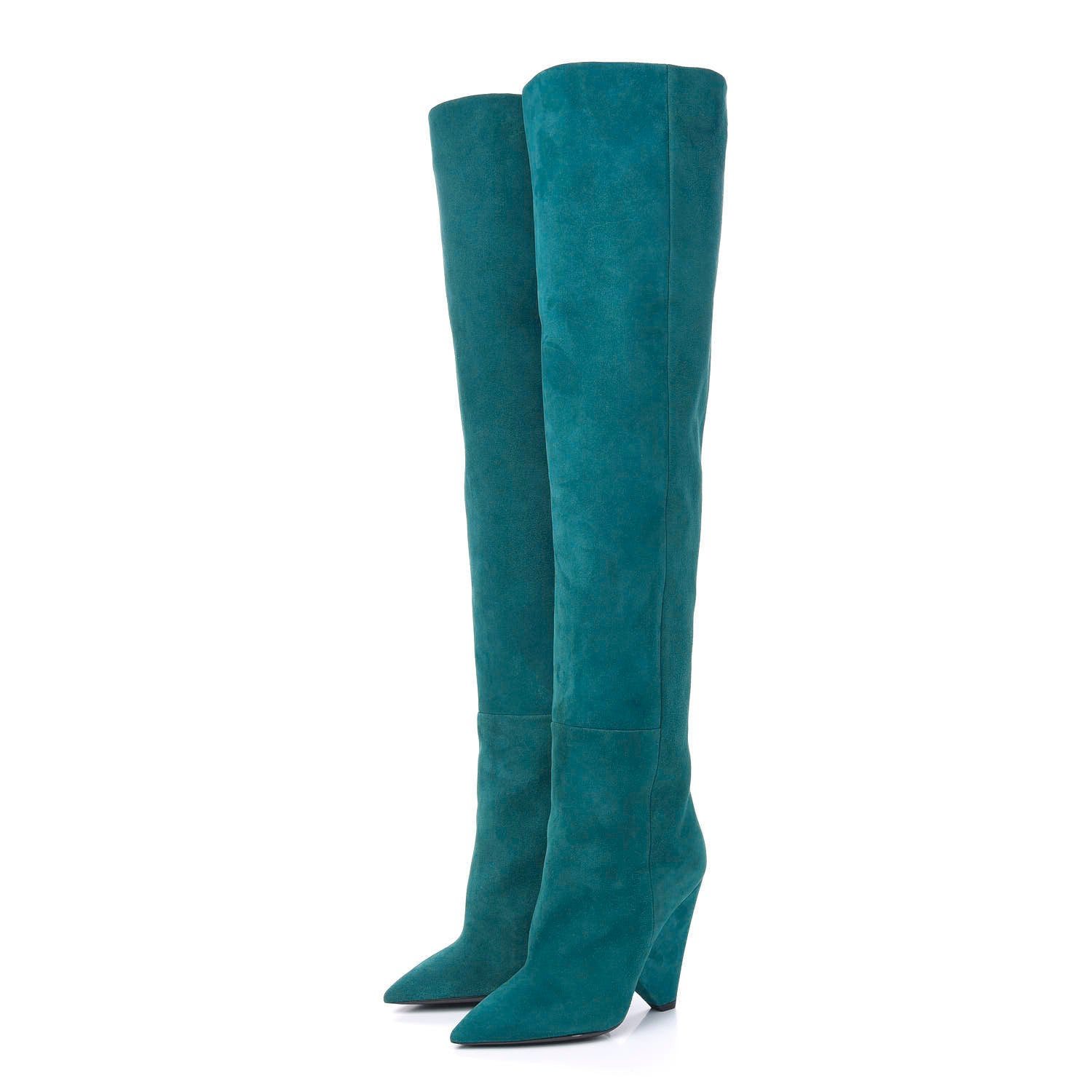 Saint Laurent Suede Niki 105 Thigh High Boots 35.5 Petrol Blue 3 of 8