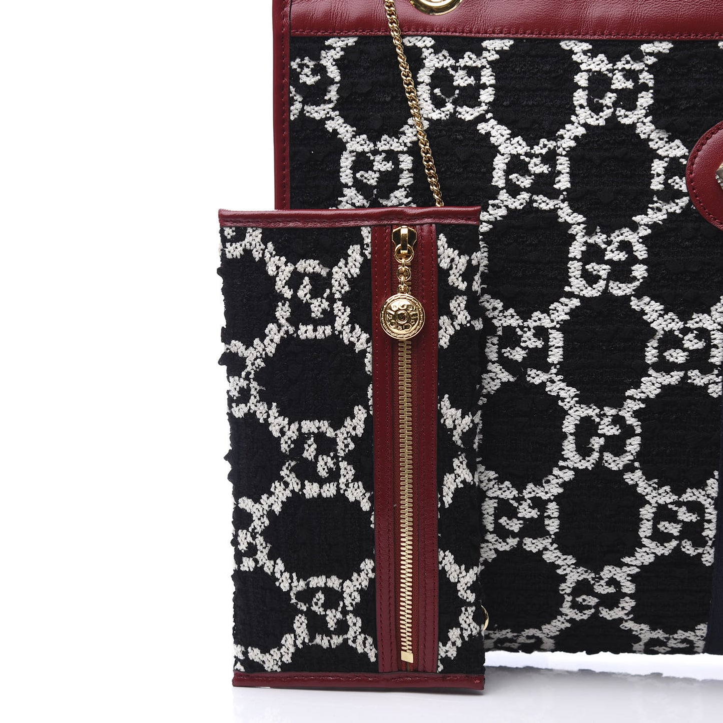 Tweed GG Monogram Large Rajah Chain Tote Romantic Cherry Black White