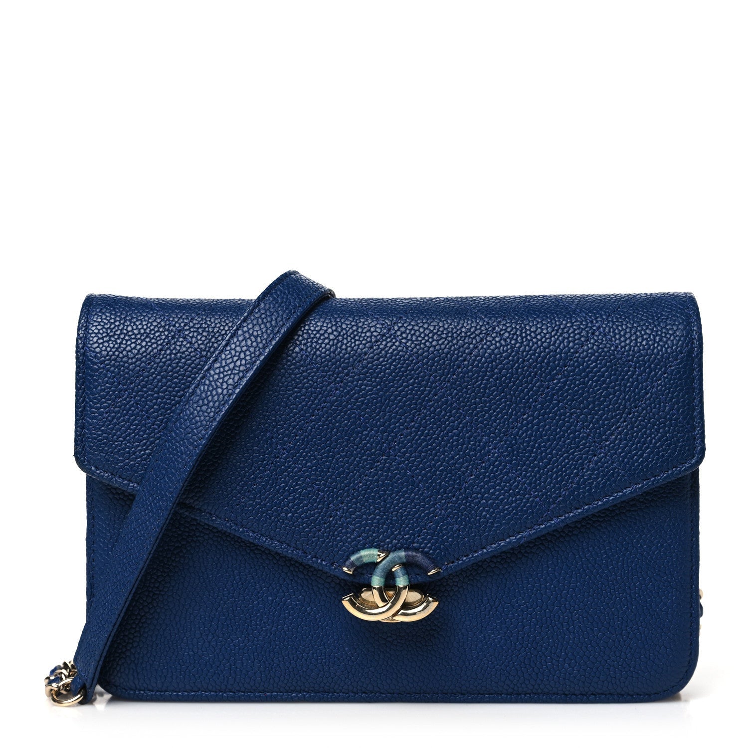 Chanel Grained Calfskin Quilted Cuba Wallet On Chain WOC Blue 1 of 7