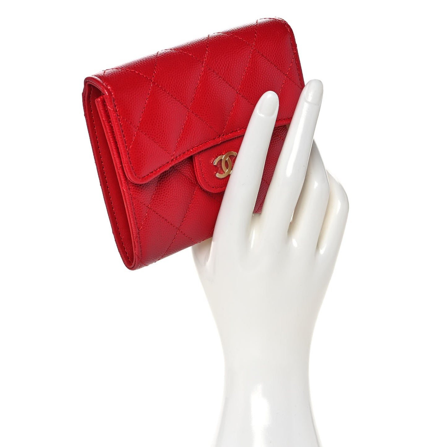 Caviar Quilted Compact Flap Wallet Red
