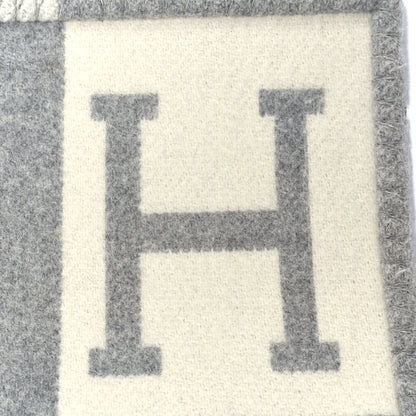 Hermes Wool Cashmere Avalon III Blanket Ecru Gris Clair 4 of 4