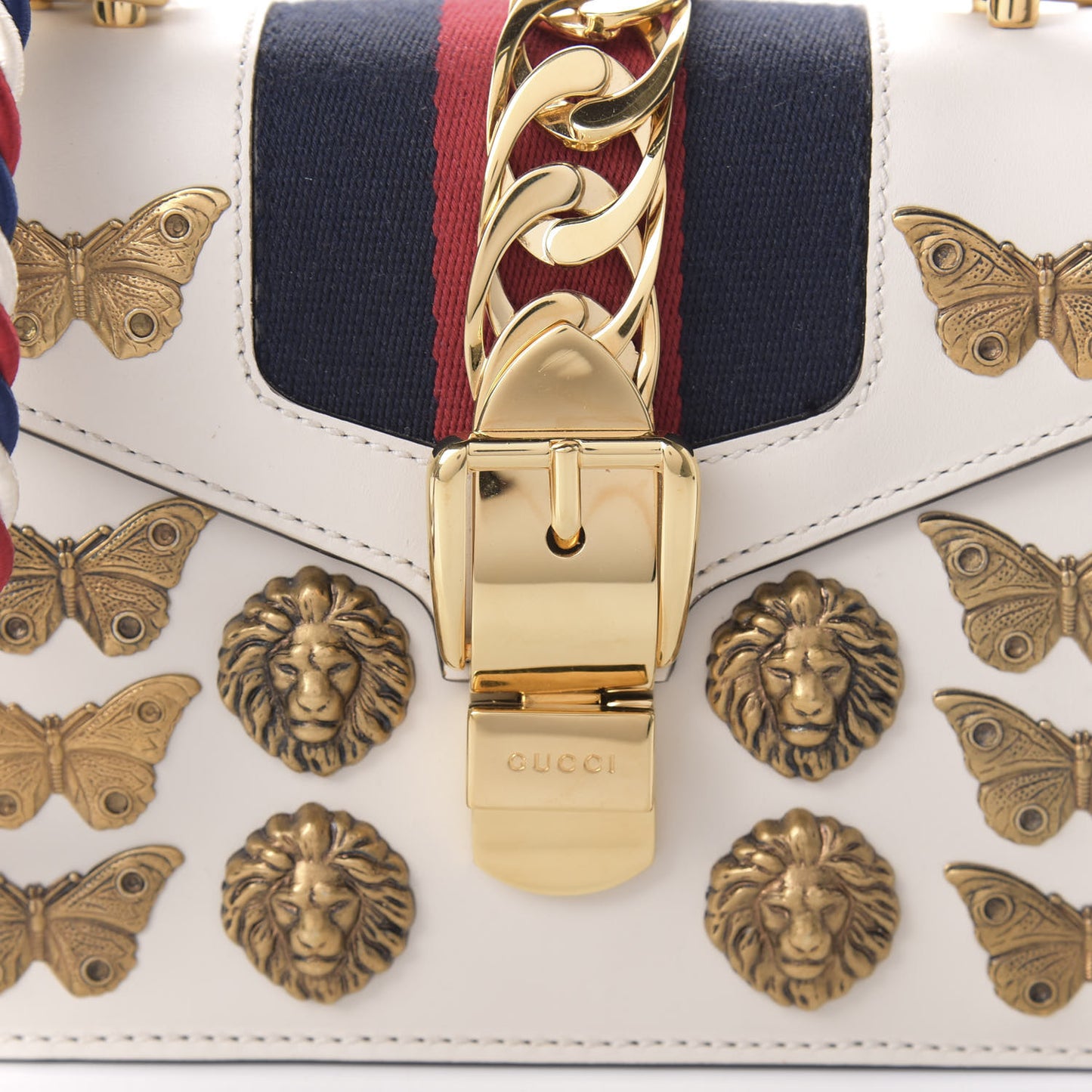 Calfskin Animal Studs Mini Sylvie Top Handle Bag White