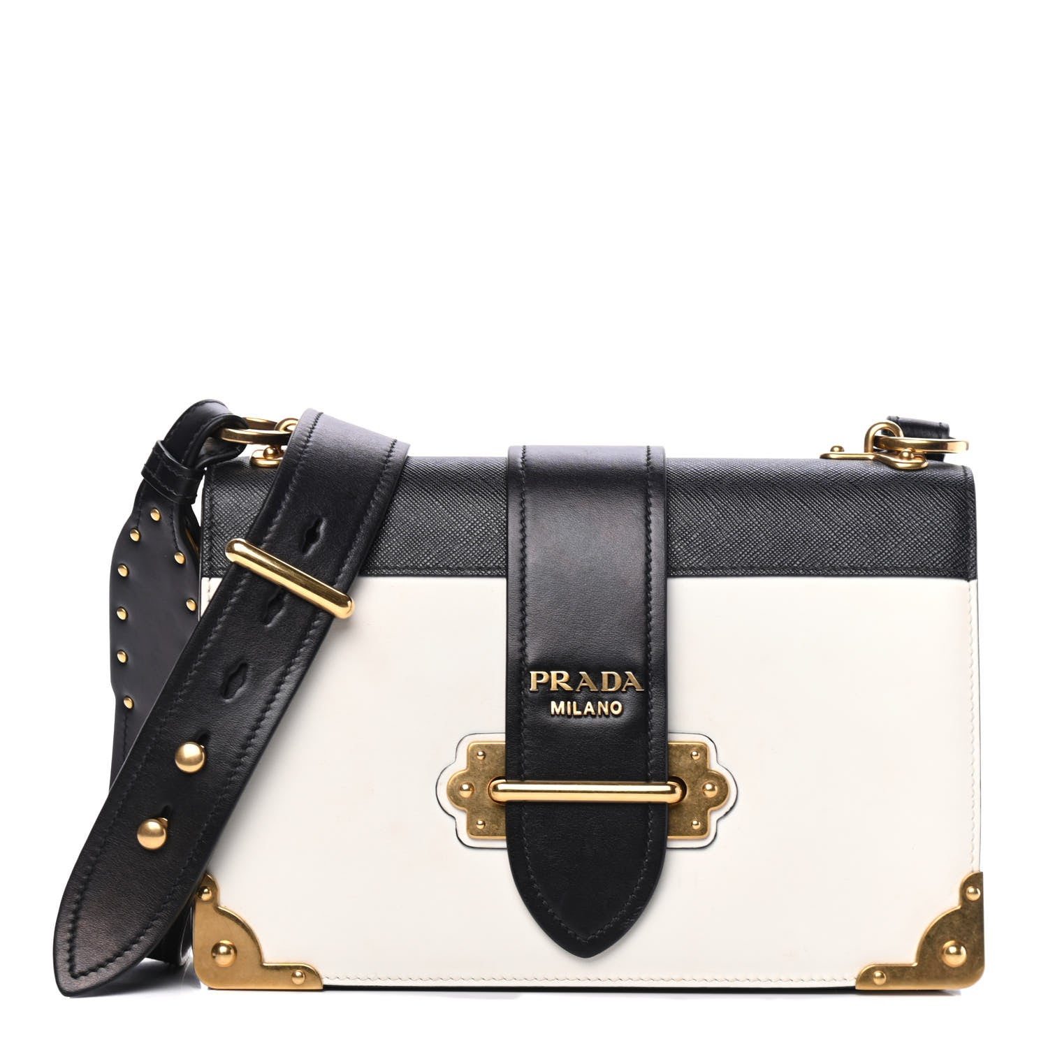 Prada City Calf Saffiano Large Cahier Bag White Black 1 of 4