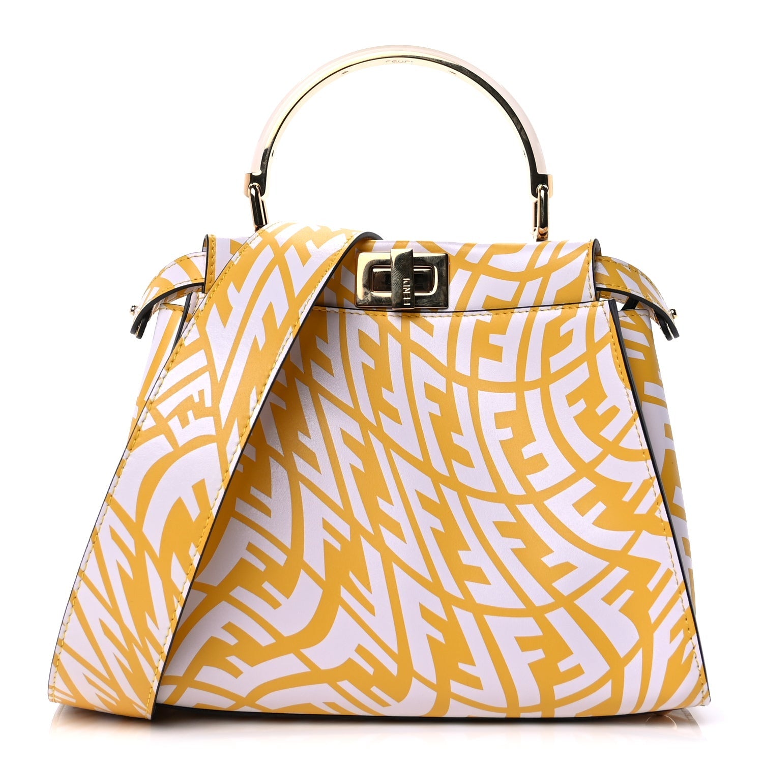 Fendi X SARAH COLEMAN Vitello Liberty Shiny Nappa Plexiglass FF Vertigo Mini Peekaboo Iconic Satchel  Mimosa White 1 of 9