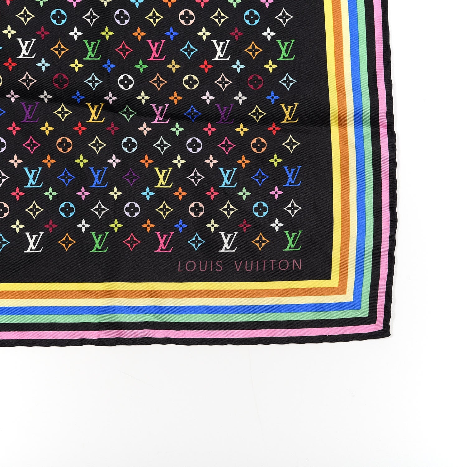 Louis Vuitton Silk Monogram Multicolor Square Scarf Black 3 of 6