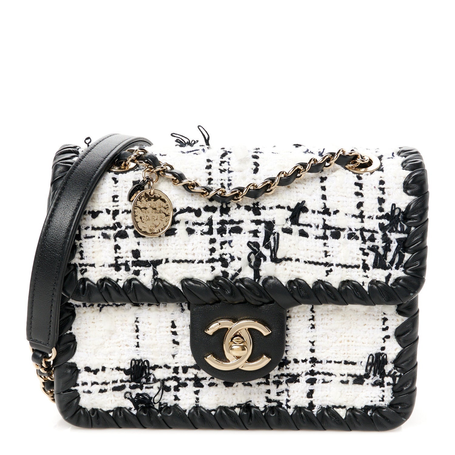 Chanel Tweed Braided Calfskin Mini My Own Frame Flap Grey Black 1 of 7