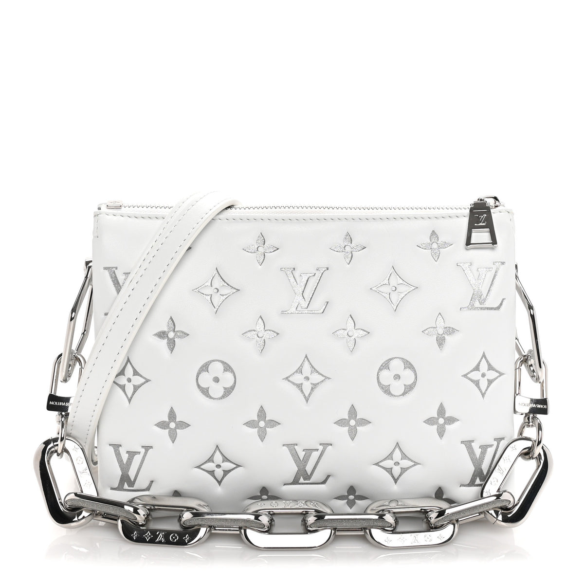 Louis Vuitton Lambskin Embossed Monogram Coussin BB White Silver 1 of 8