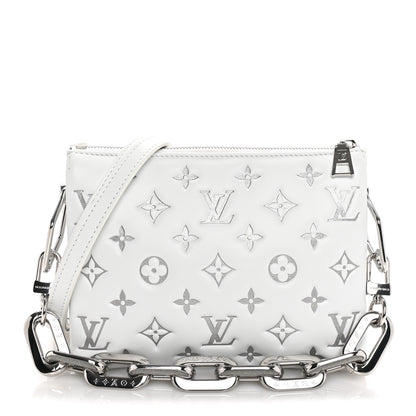 Louis Vuitton Lambskin Embossed Monogram Coussin BB White Silver 1 of 8