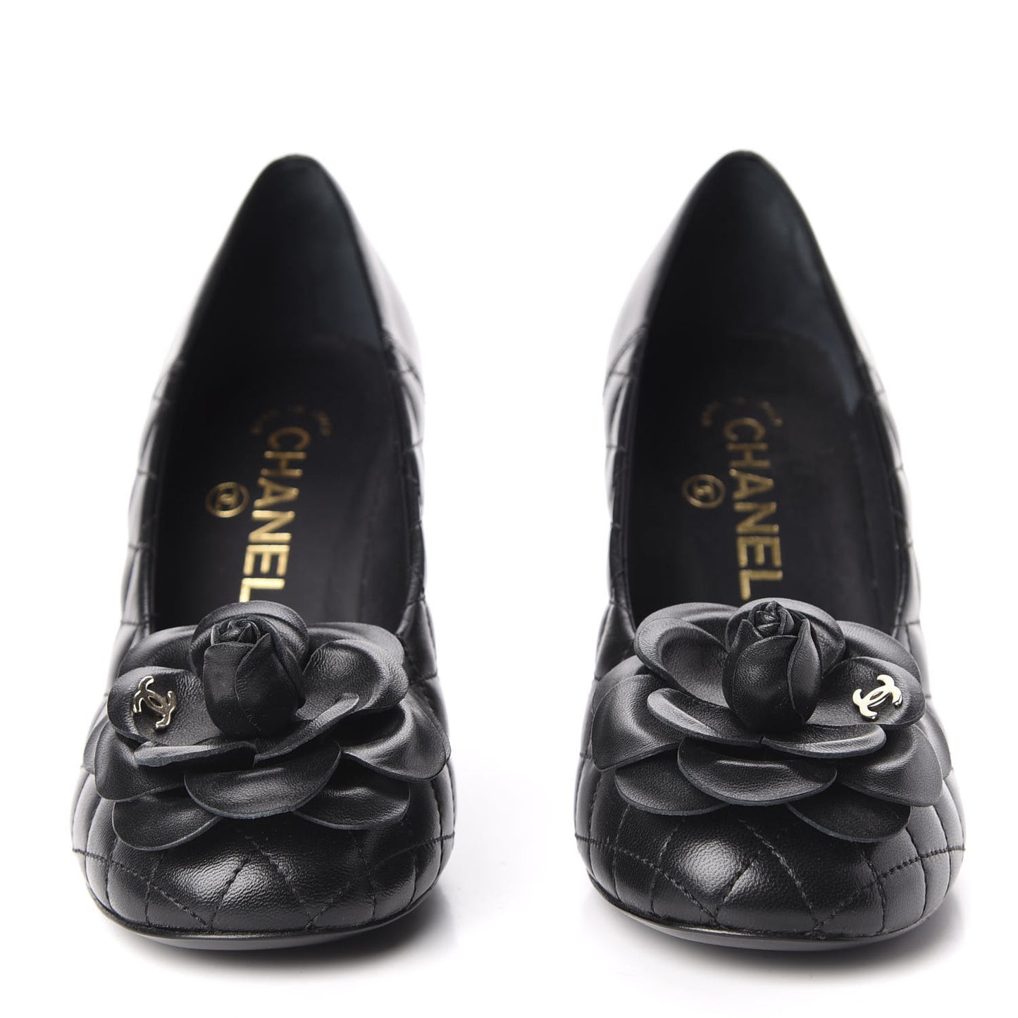 Lambskin Quilted Camellia Pumps 36.5 Black