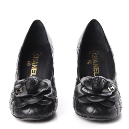 Chanel Lambskin Quilted Camellia Pumps 36.5 Black 3 of 10