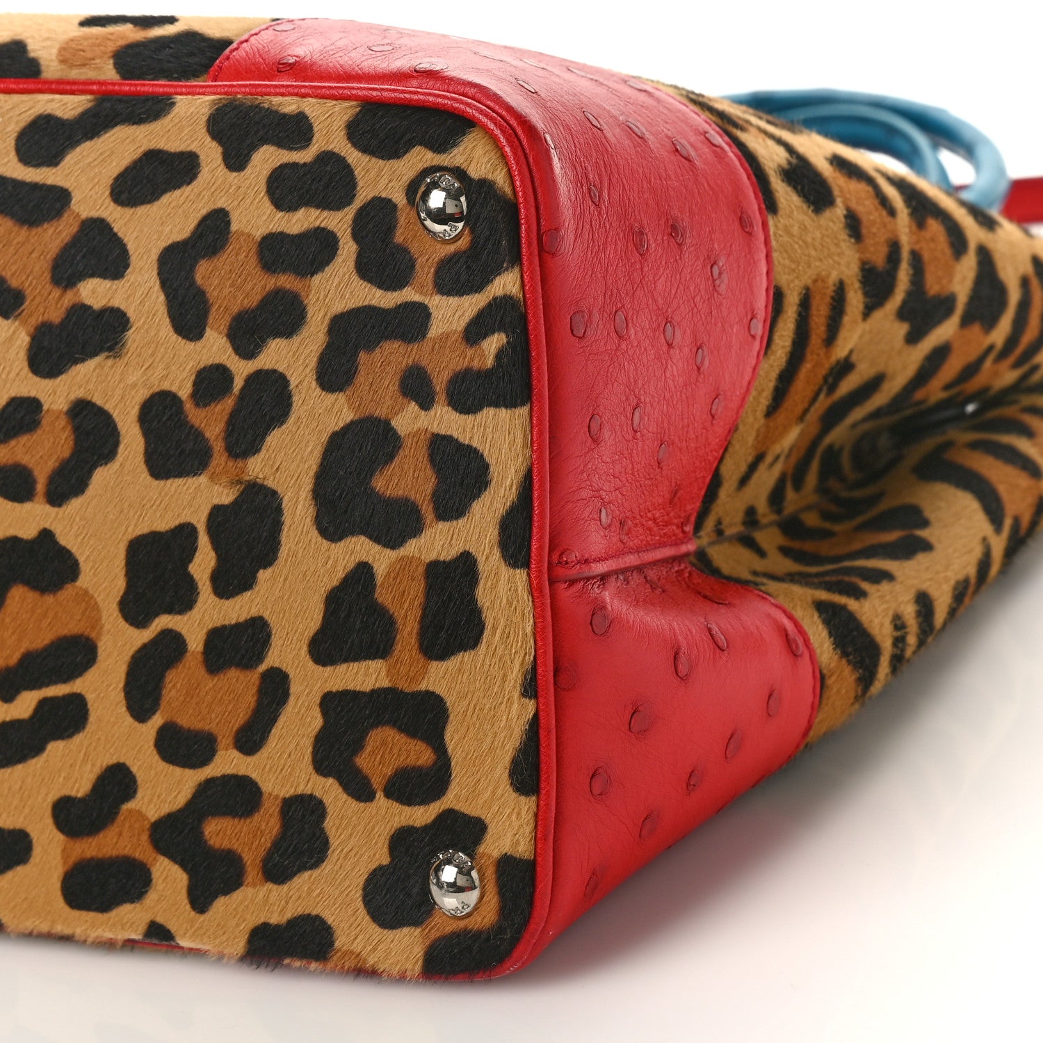 Prada Calf Hair Ostrich Leopard Print Medium Double Bag Miele Voyage 9 of 9