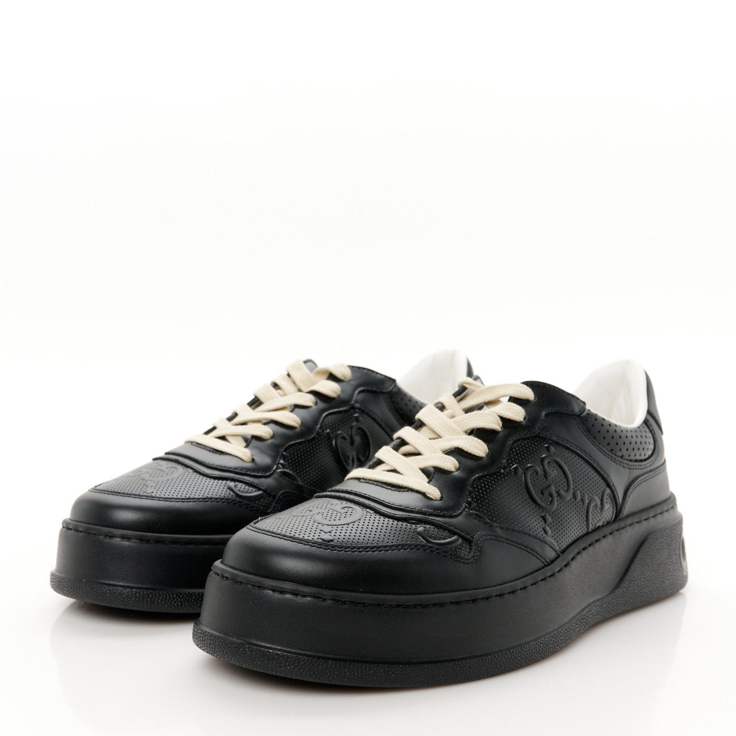 Calfskin GG Tennis Embossed Perforated Mens Interlocking G 55mm Sneakers 8.5 Black