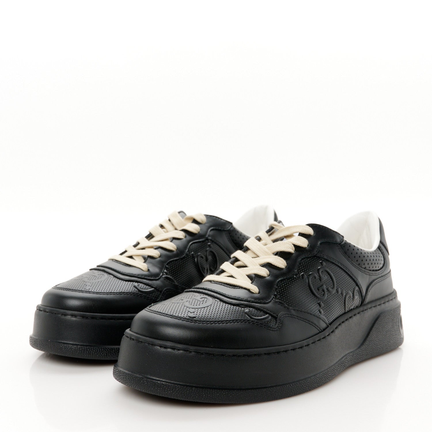 Gucci Calfskin GG Tennis Embossed Perforated Mens Interlocking G 55mm Sneakers 8.5 Black 4 of 7