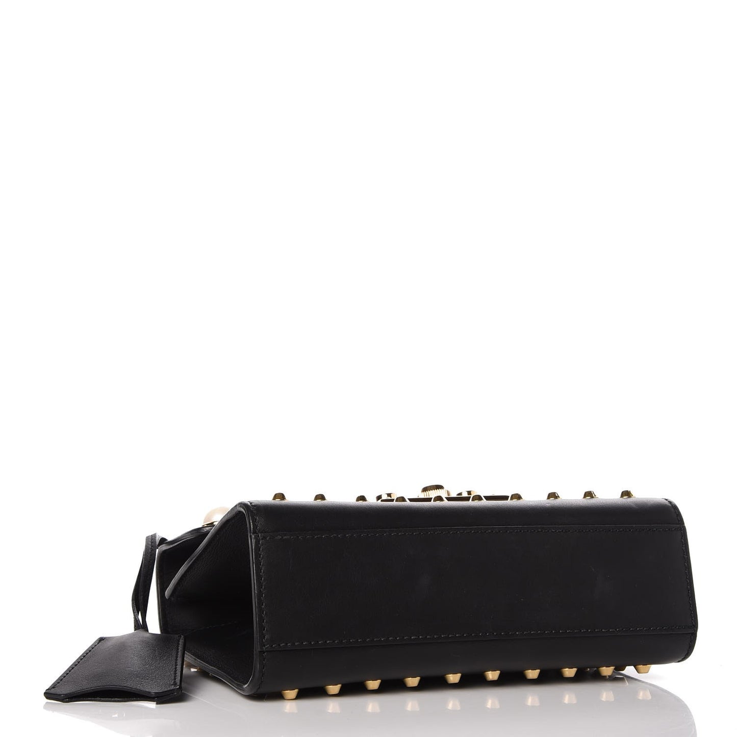 Calfskin Studded Small Padlock Shoulder Bag Black