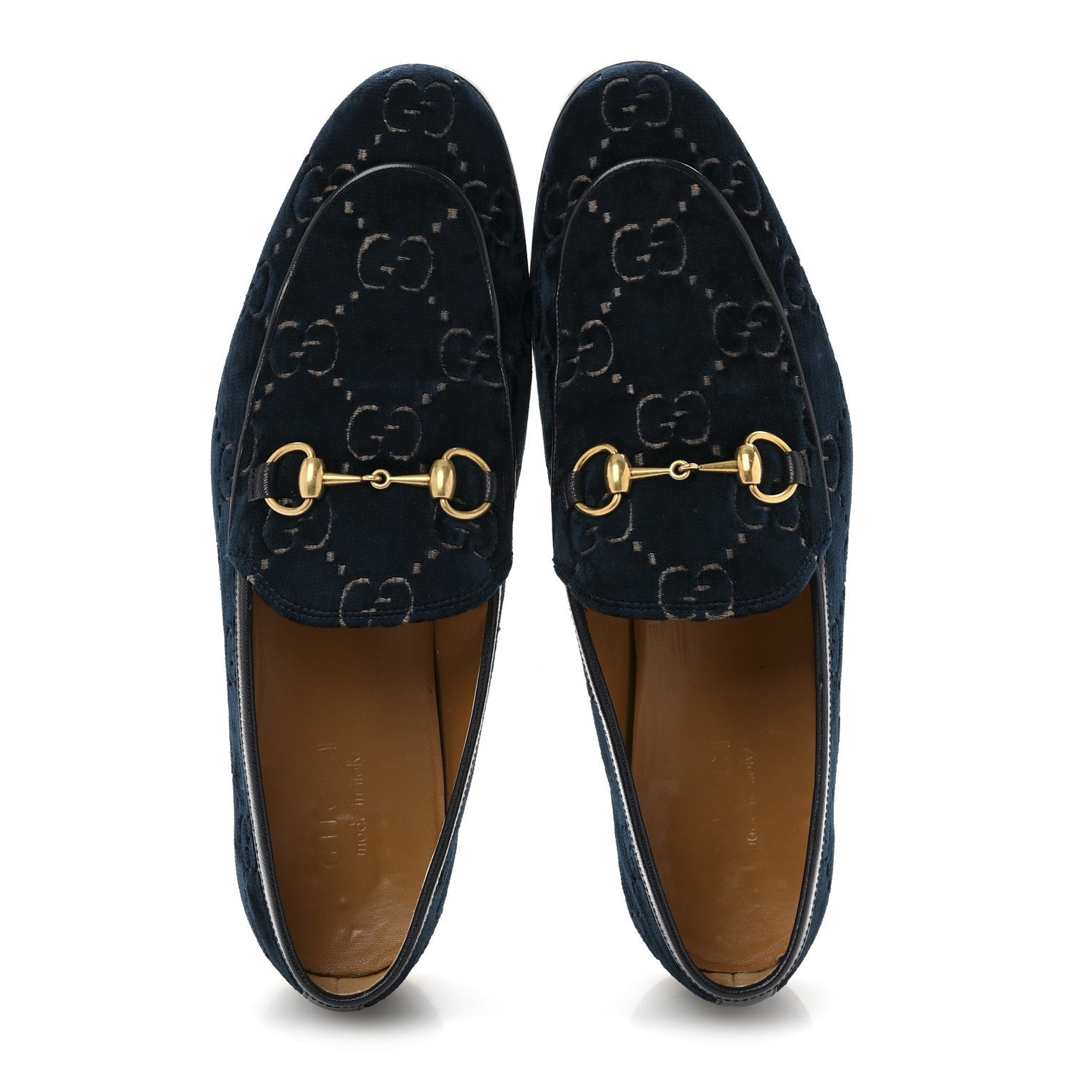 Gucci Velvet GG Monogram Horsebit Mens Jordaan Loafers 8.5 Blue Beige 2 of 7