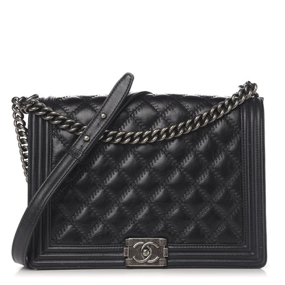 Chanel Calfskin Embossed Stitch Large Boy Flap Black 1 of 12
