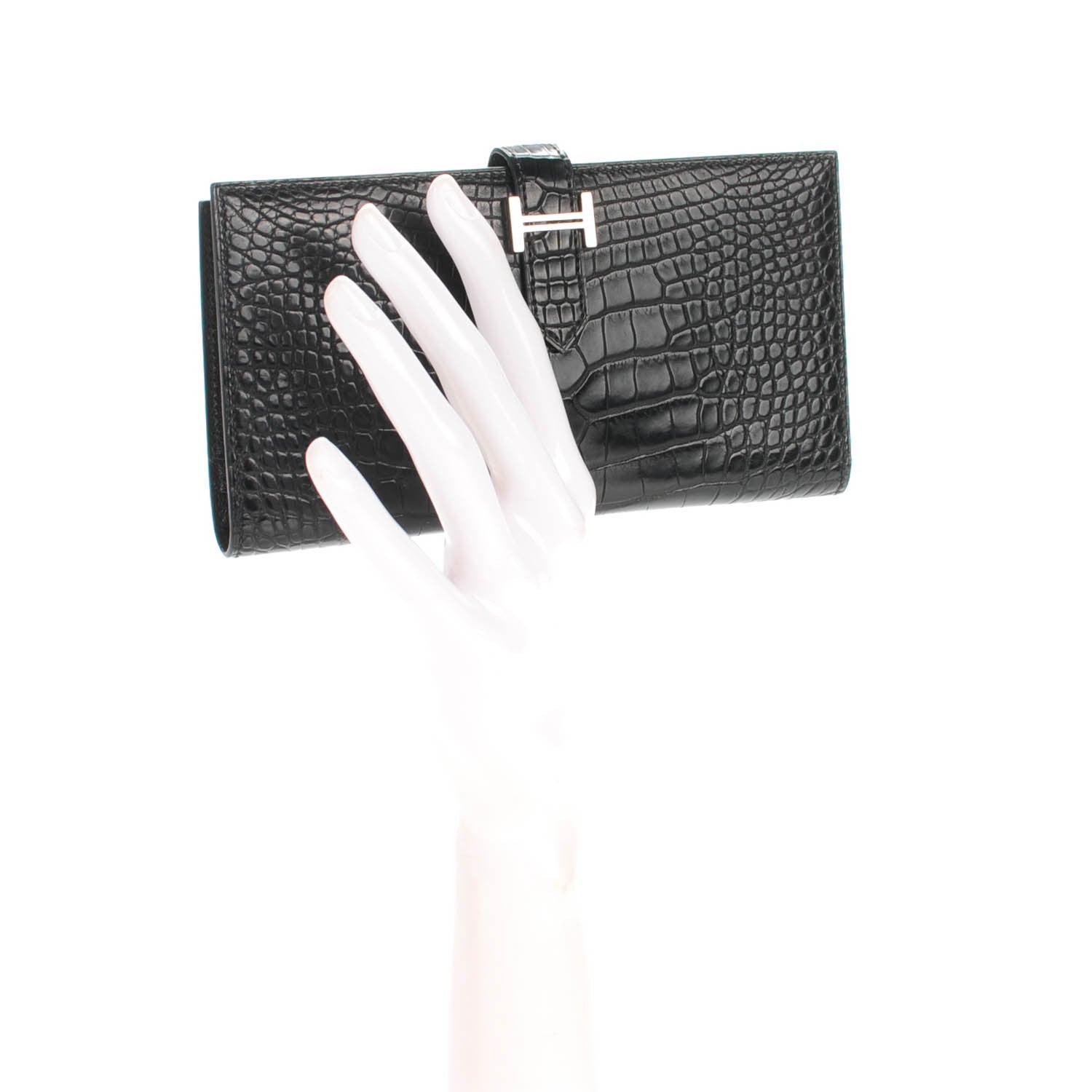 Hermes Matte Alligator Bearn Wallet Black 2 of 8