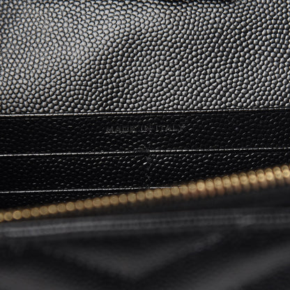 Saint Laurent Grain De Poudre Matelasse Chevron Monogram Chain Wallet Black 9 of 10