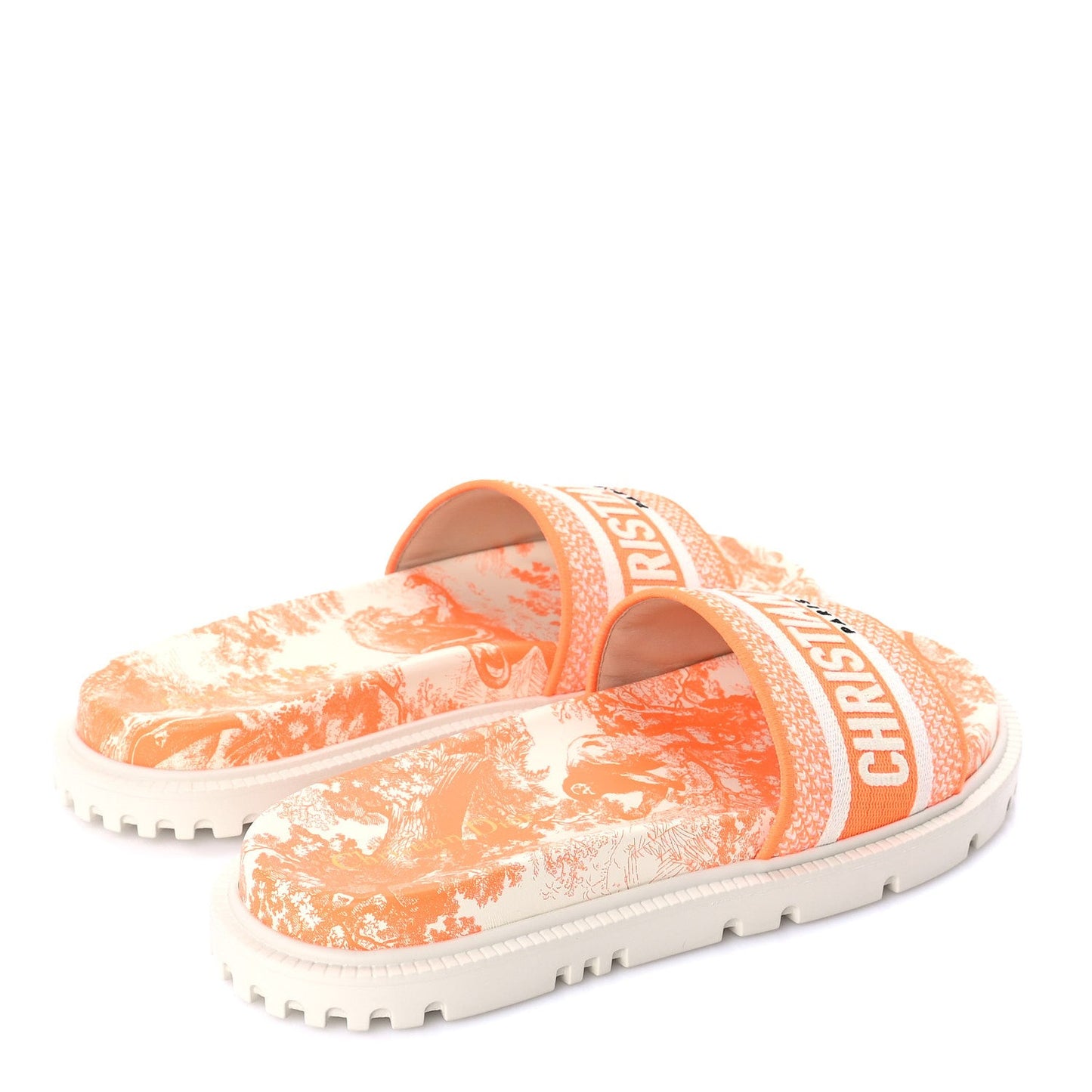 Canvas Fluo Toile de Jouy Embroidered Dway 10mm Slide Sandals 39  White Orange