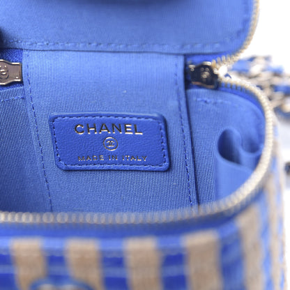 Chanel Raffia Jute Striped Mini Vanity Case With Chain Blue Beige 6 of 11