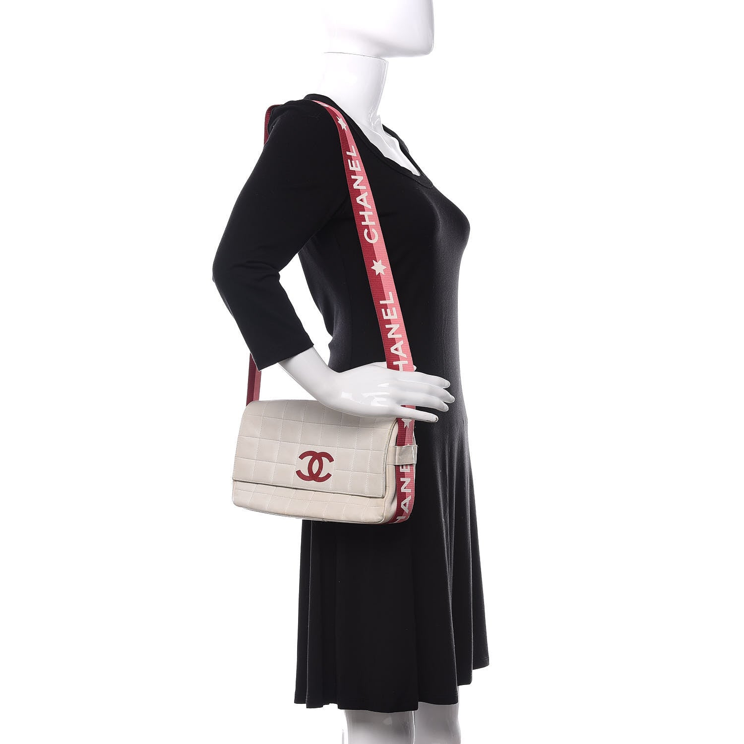 Chanel Lambskin Square Stitched Sport Flap White Red 2 of 15