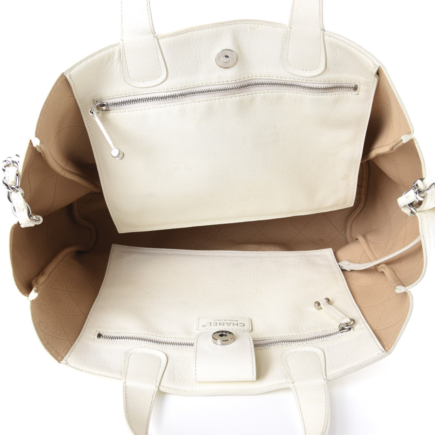 Caviar Stitched Large Shopping Tote White