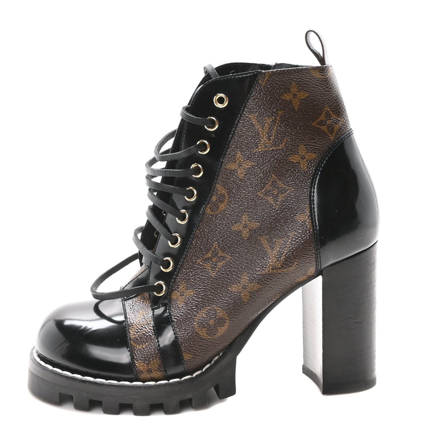 Patent Calfskin Monogram Star Trail Ankle Boots Black