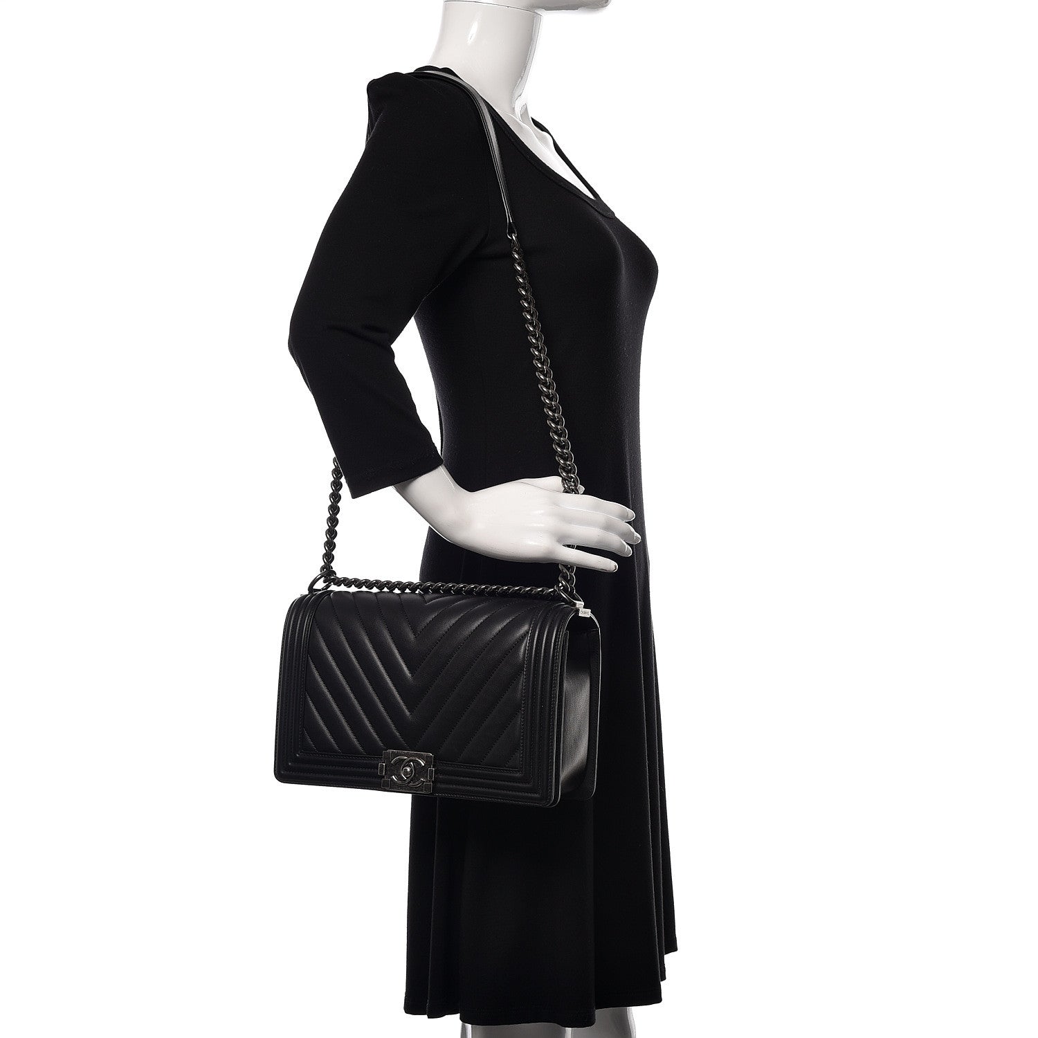 Chanel Calfskin Chevron Quilted New Medium Boy Flap Black 2 of 10