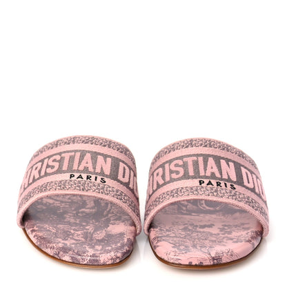 Christian Dior Canvas Toile De Jouy Embroidered Dway Flat Slide Sandals 35.5 Chateau Rose 2 of 9