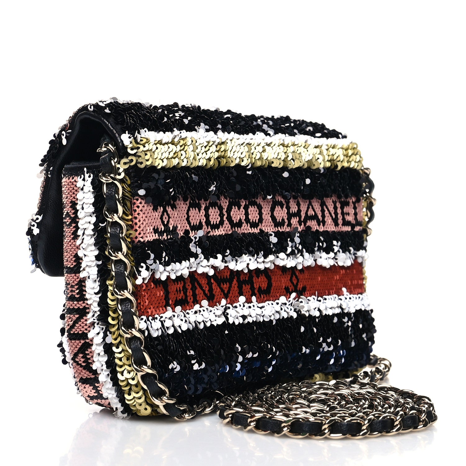 Chanel Sequin COCO Clutch With Chain Black Red 2 of 10