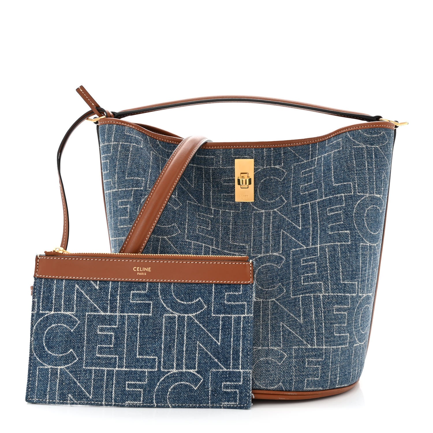 Celine Denim Calfskin Logo Bucket 16 Bag Blue 3 of 12