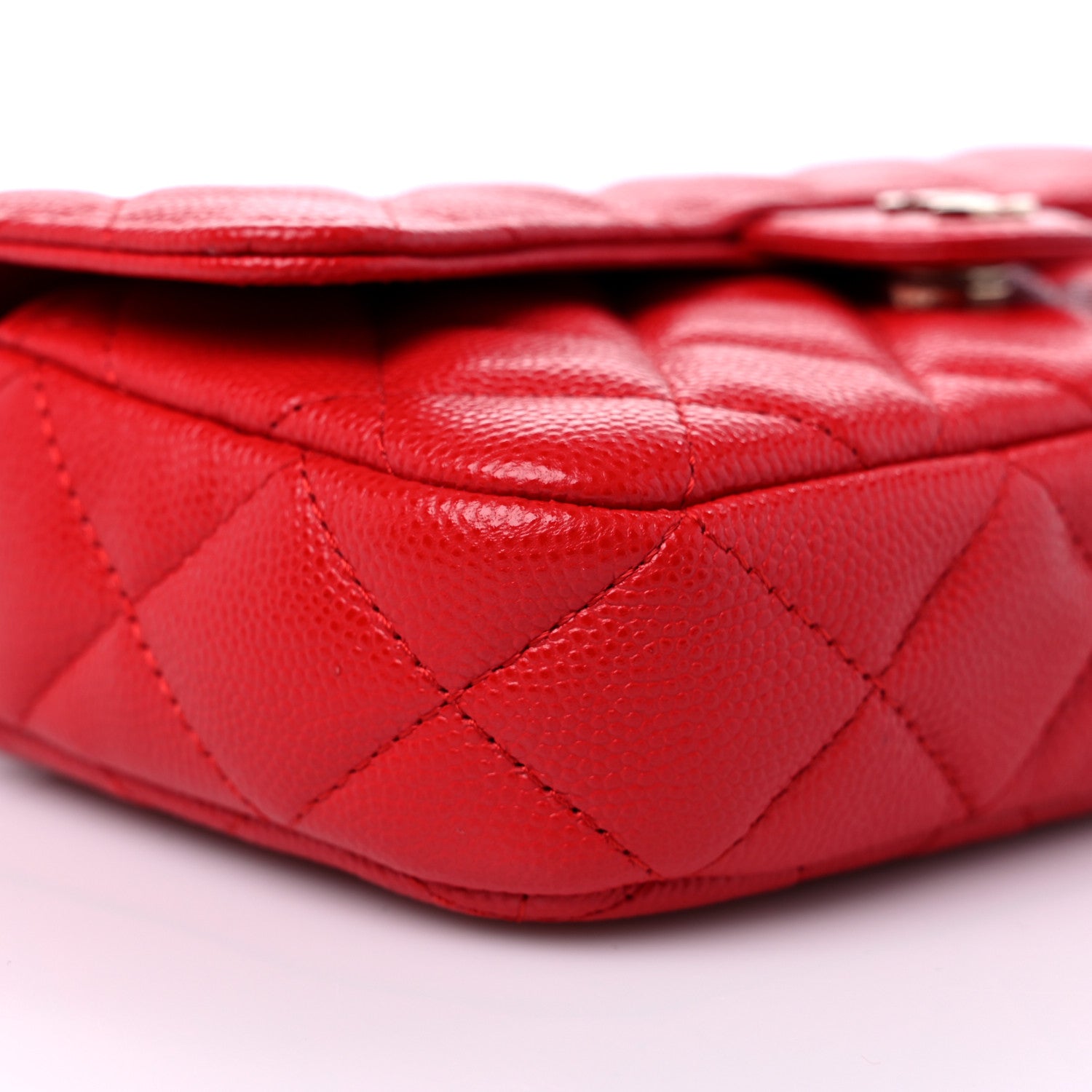 Chanel Caviar Quilted Flap Phone Holder With Chain Red 10 of 12