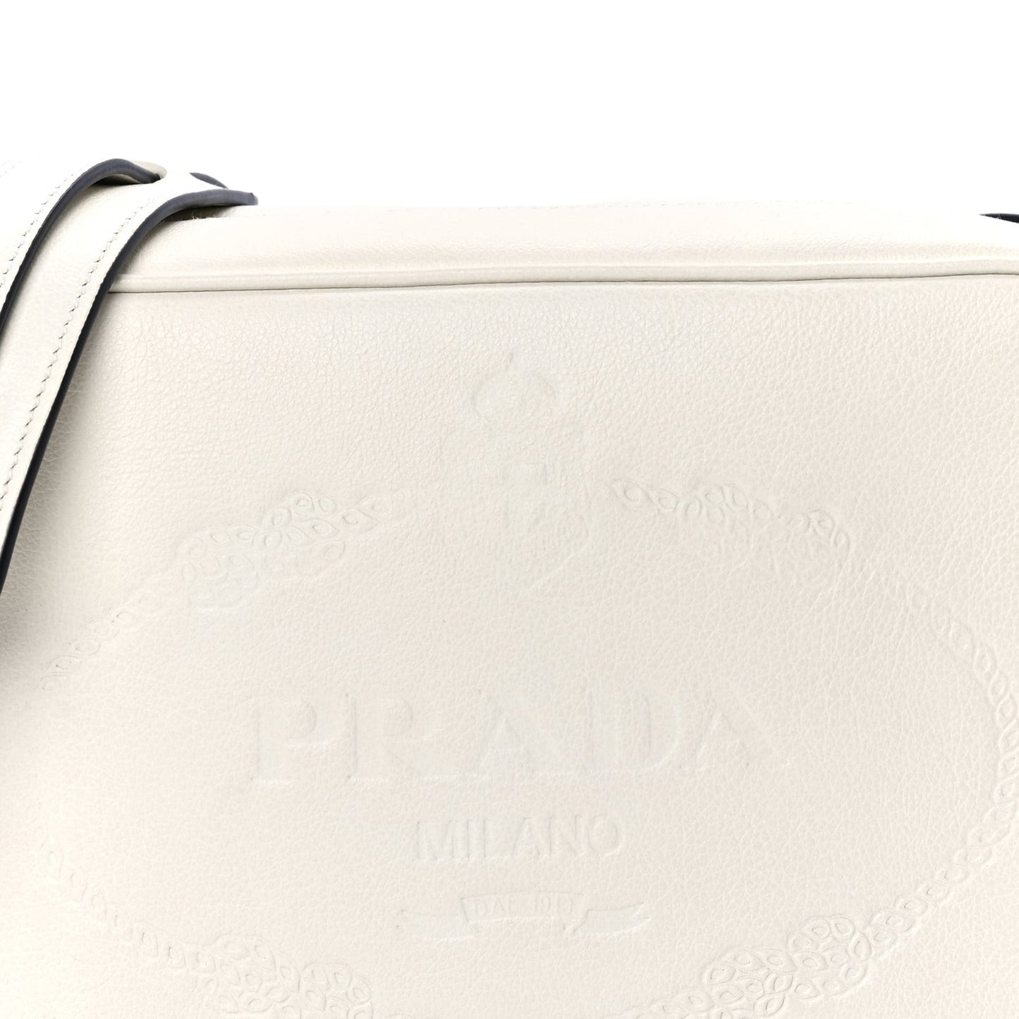 Glace Calfskin Embossed Logo Crossbody White