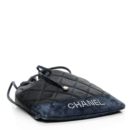 Chanel Satin Suede Quilted Drawstring Backpack Navy 4 of 7