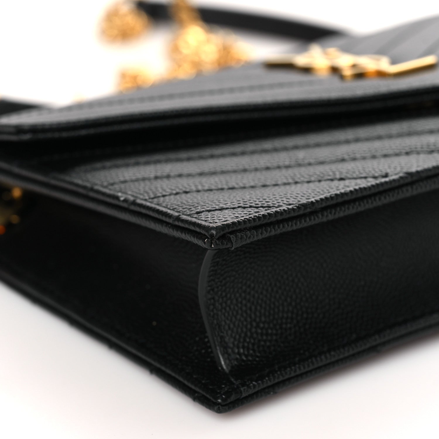 Saint Laurent Grain De Poudre Matelasse Chevron Monogram Envelope Chain Wallet Black 8 of 9