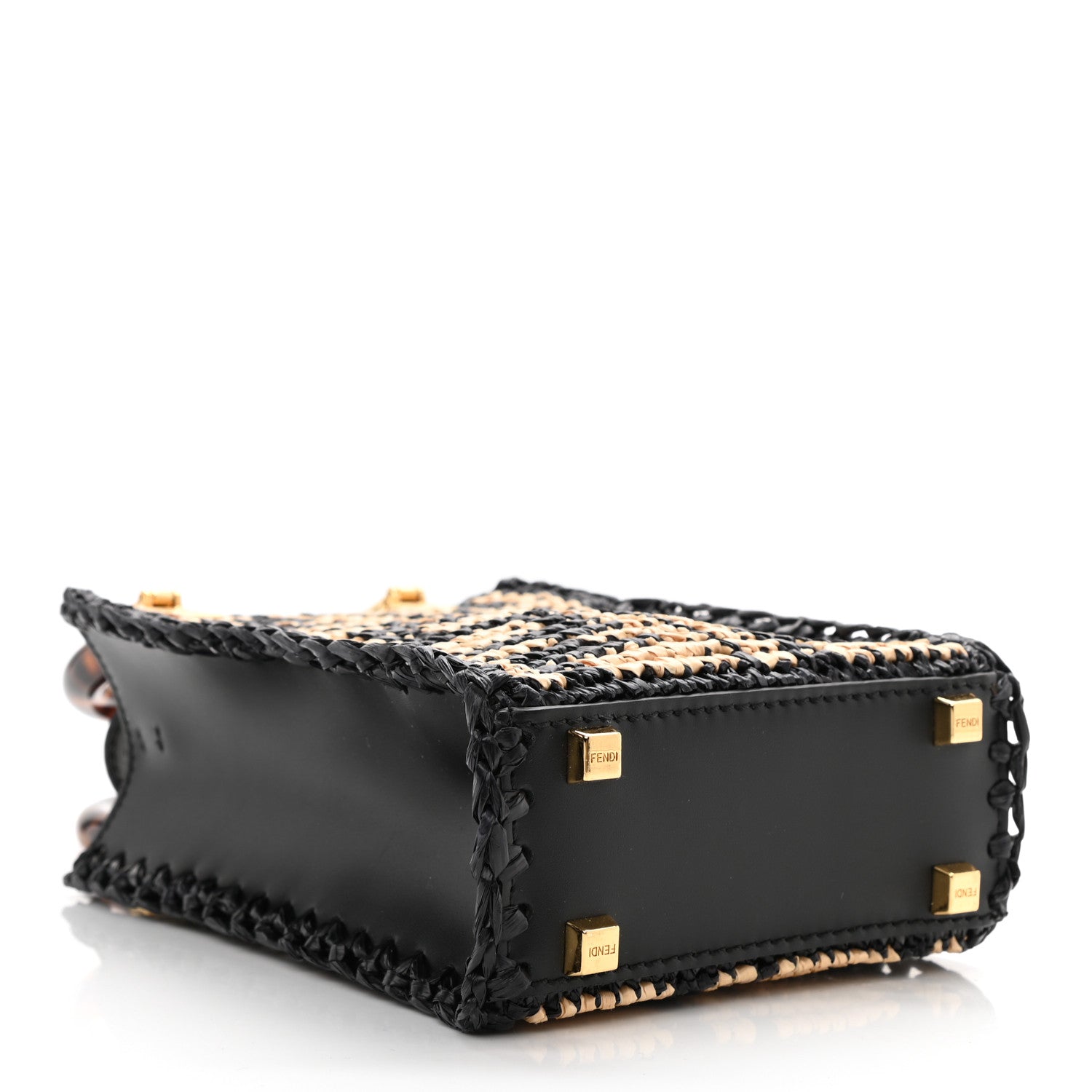 Fendi Raffia Plexiglass Crochet Mini Sunshine Shopper Tote Black 4 of 8