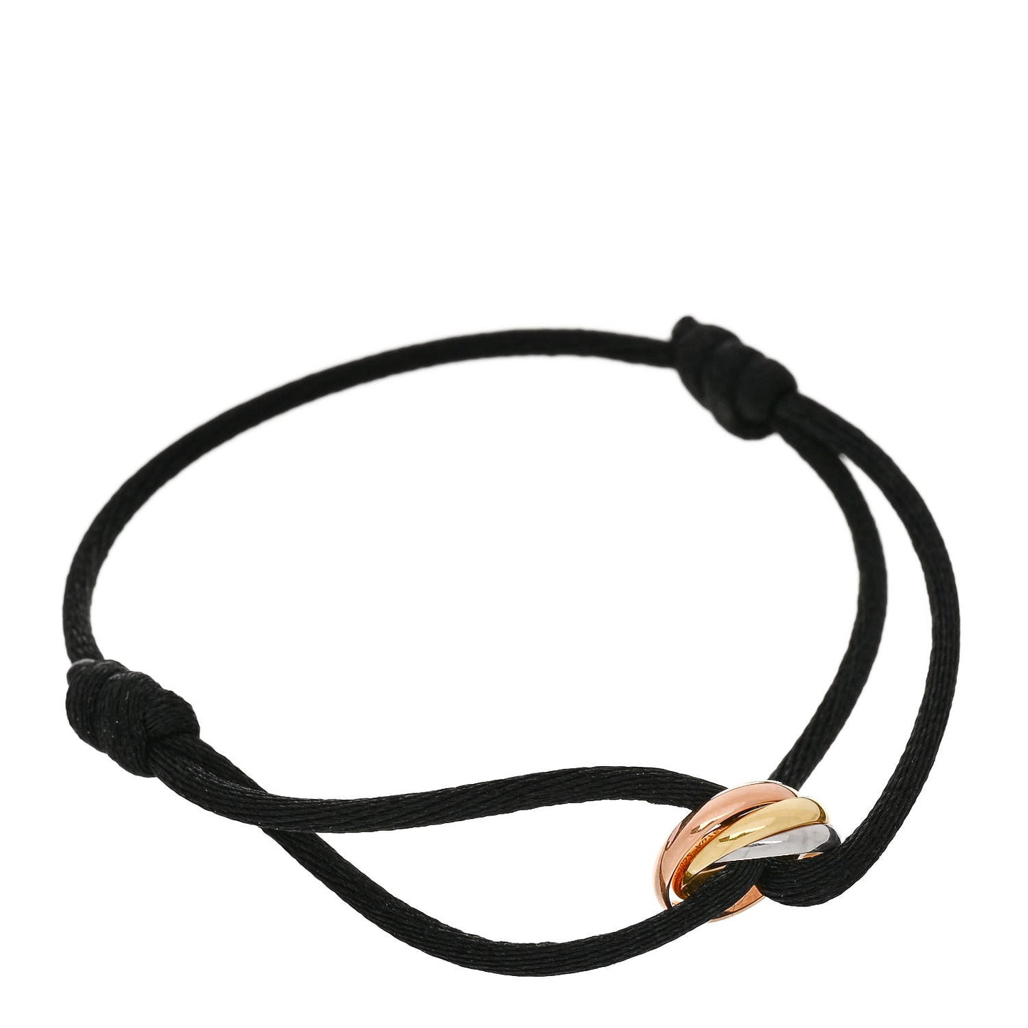 18K Pink Yellow White Gold Trinity Adjustable Cord Bracelet Black