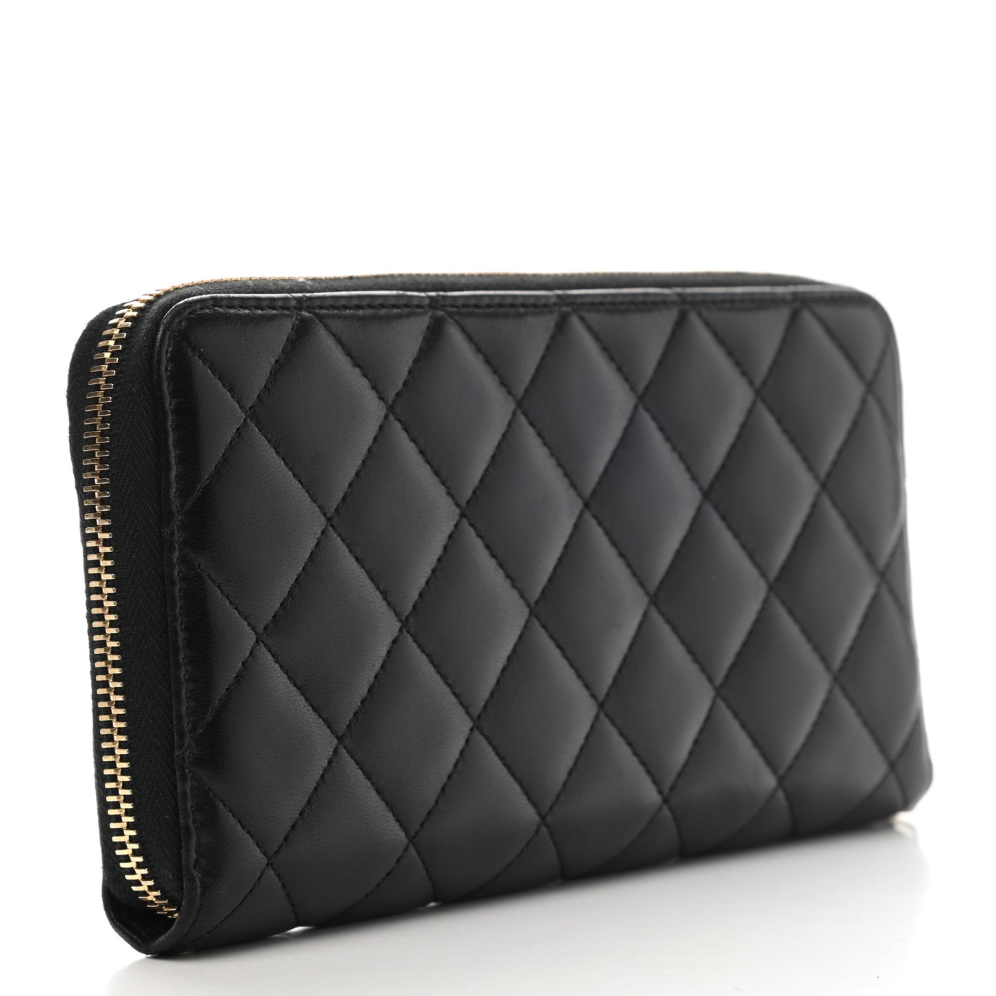Lambskin Quilted Large Gusset Zip Around Wallet Black
