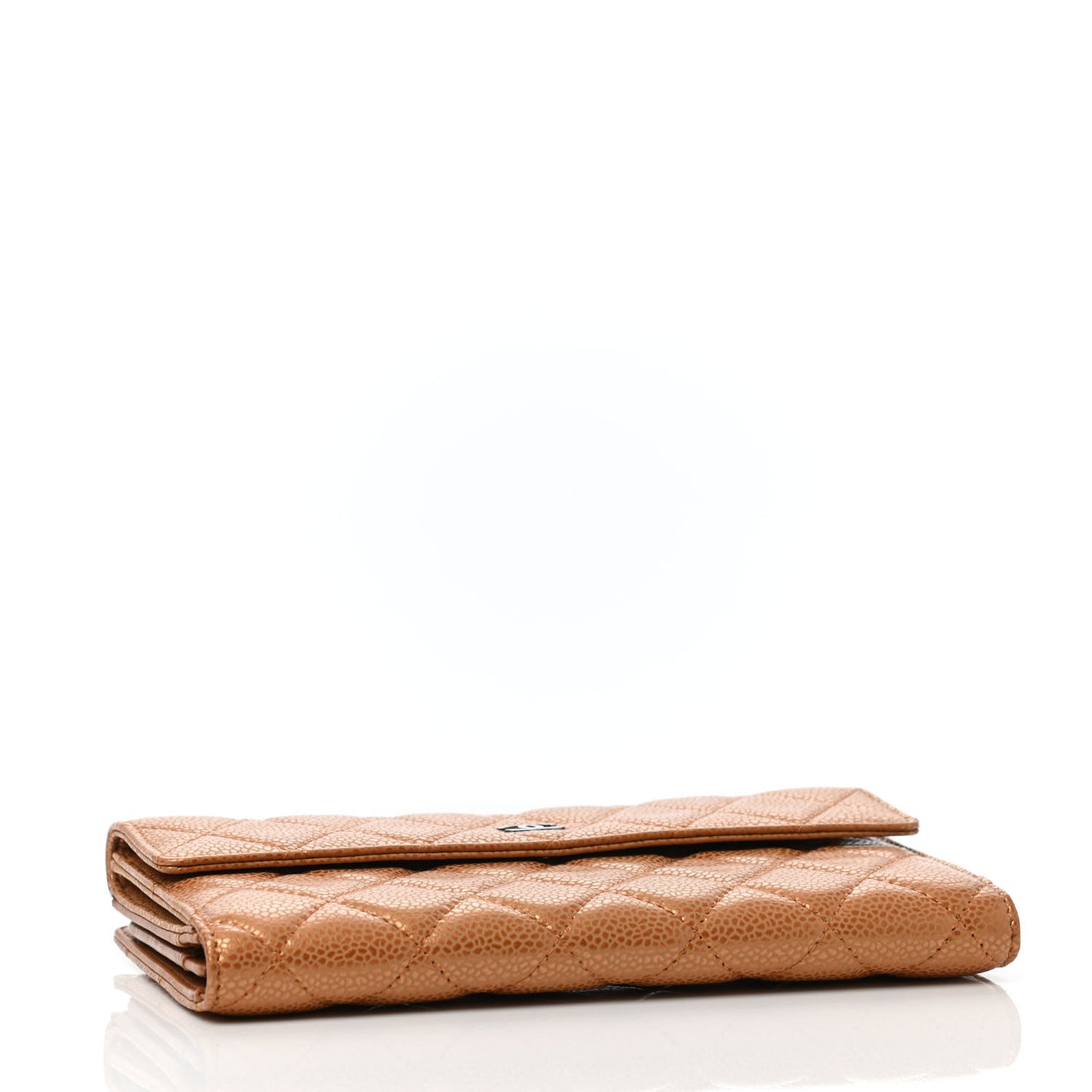 Metallic Caviar Quilted Large Flap Wallet Copper