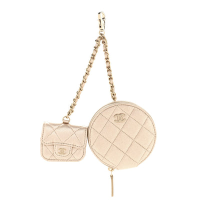 Chanel Metallic Lambskin Quilted Round Clip On Coin Purse Airpods Case Gold 1 of 7