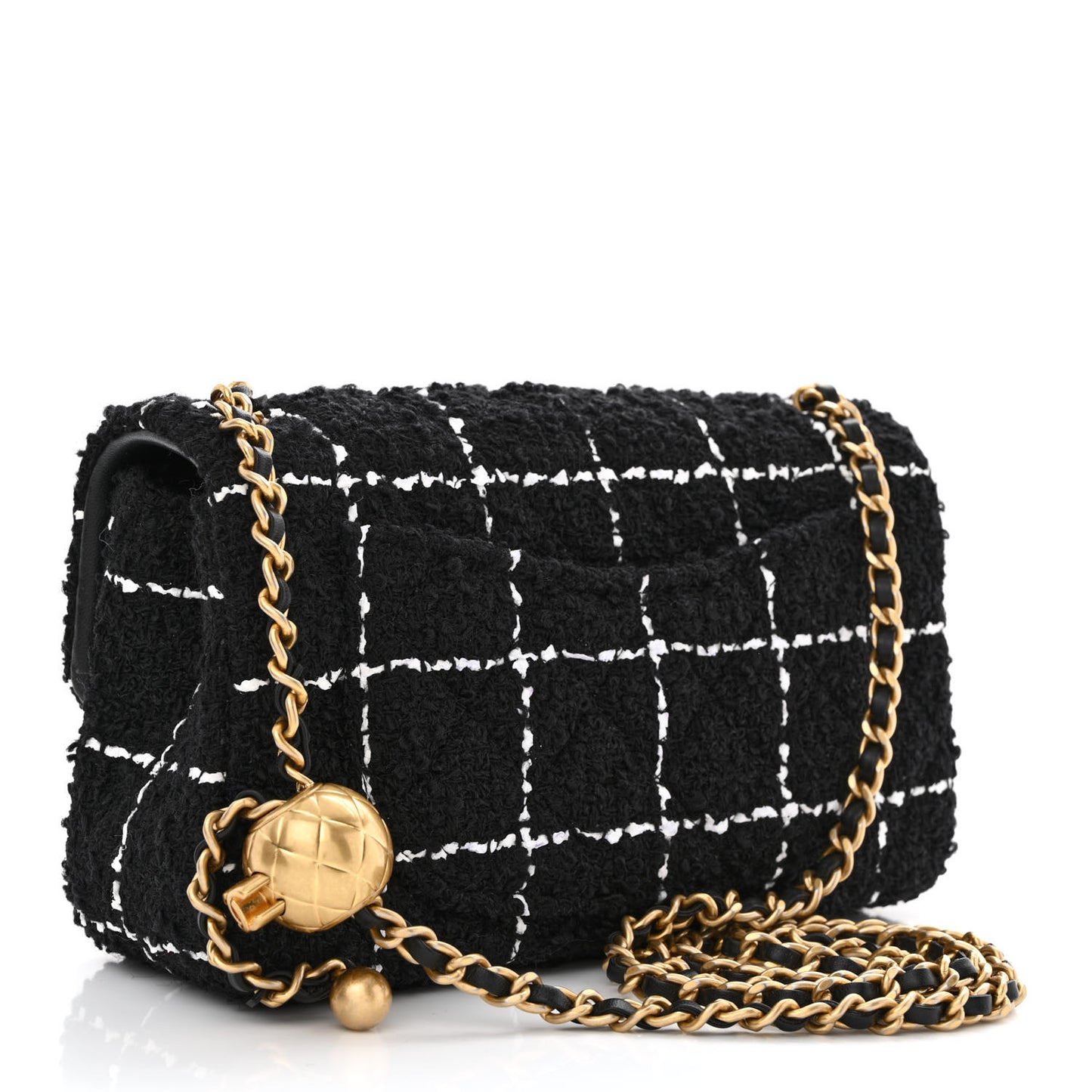 Tweed Quilted Mini Rectangular Pearl Crush Flap Black
