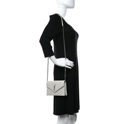 Saint Laurent Grain De Poudre Matelasse Chevron Monogram Envelope Chain Wallet Optical White 2 of 9