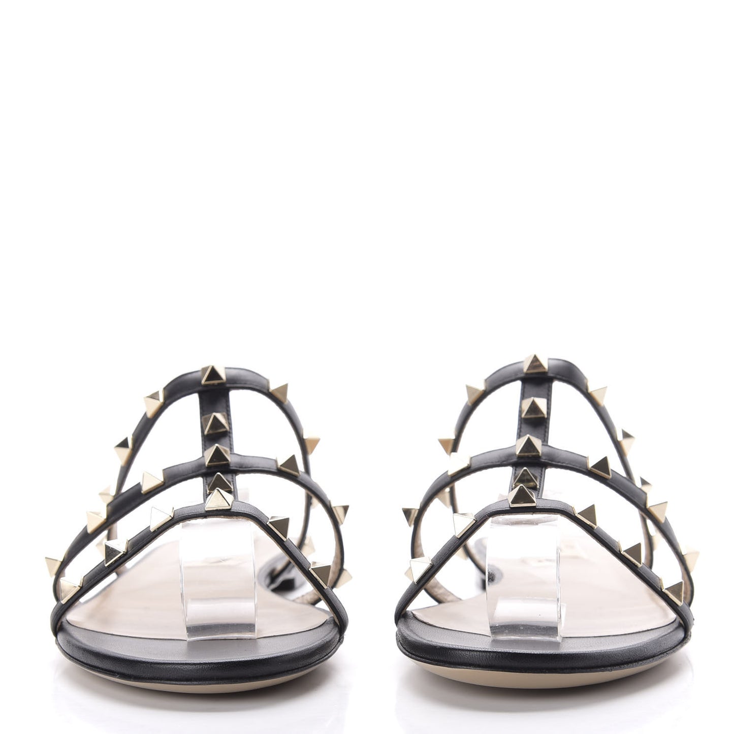 Nappa Rockstud Caged Flat Slide Sandals 38.5 Black