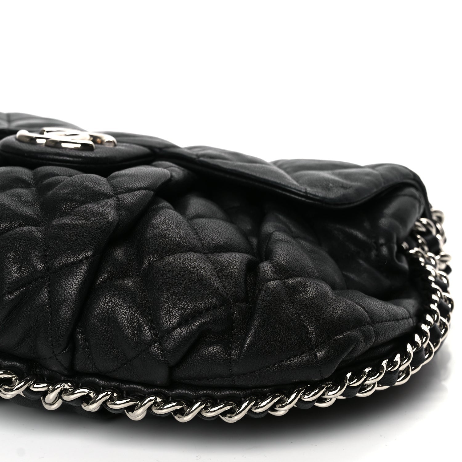 Chanel Washed Lambskin Quilted Medium Chain Around Messenger Black 9 of 10